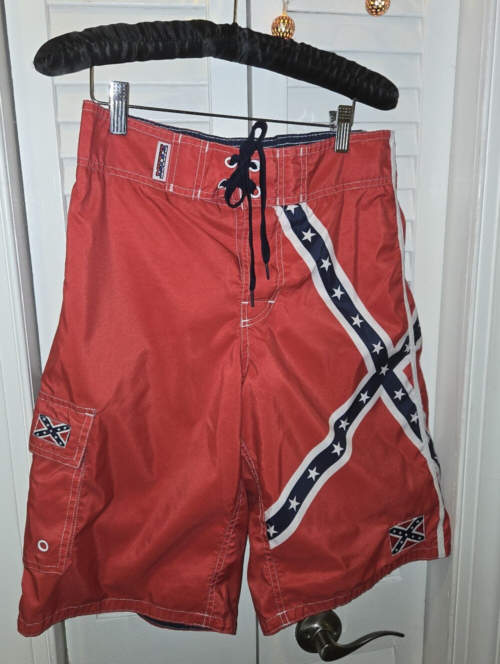 EXIST Men’s Board Short Swim Trunks Red Confederate Battle Flag Cargo Pocket M